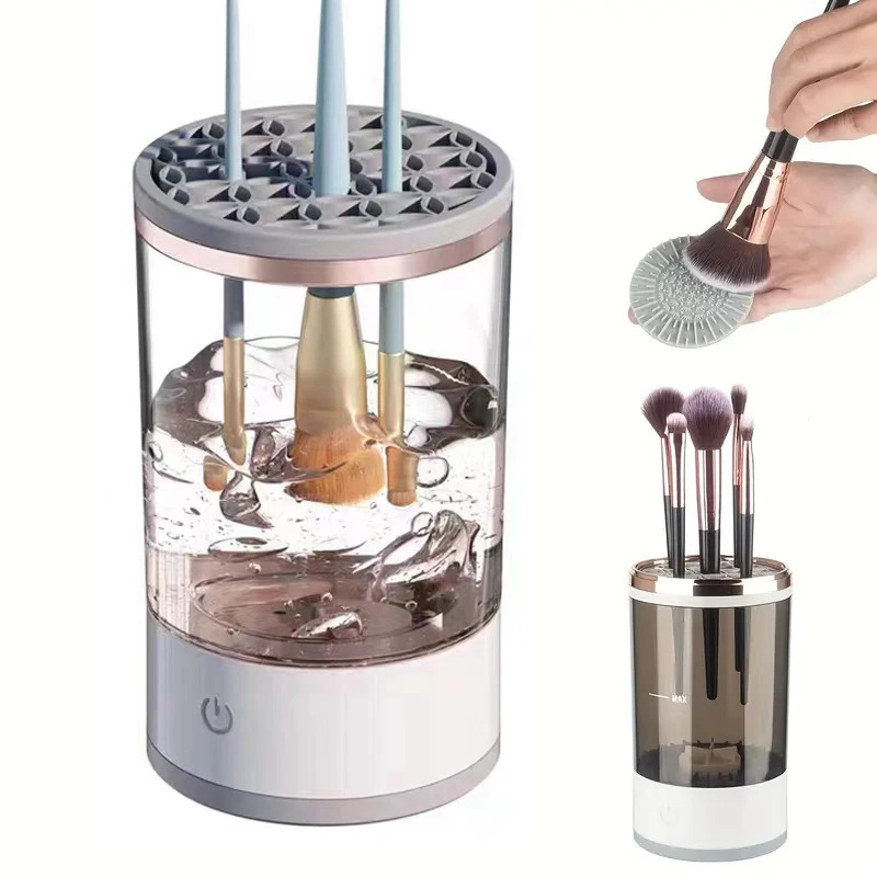Makeup Brush Set - เครื่องทำความสะอาดแปรงแต่งหน้าไฟฟ้าอัตโนมัติ แบบพกพา ใช้พอร์ต USB พร้อมที่เก็บแปรงอายแชโดว์ และเครื่องอบแห้ง