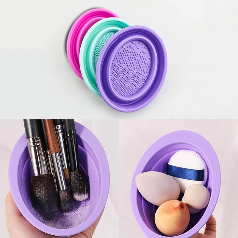 Makeup Brush Set - ซิลิโคนแปรงแต่งหน้าแปรงแต่งหน้าพับแป้งพัฟทําความสะอาดชามแปรงอายแชโดว์ล้างทําความสะอาดเครื่องมือความงาม Scrubber กล่อง