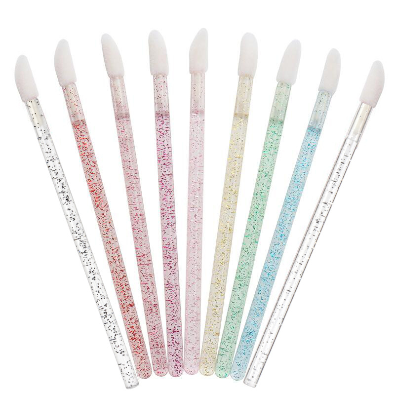 Makeup Brush Set - ชุดแปรงทาปากแบบใช้แล้วทิ้ง Crystal Pole 50 ชิ้น อุปกรณ์เครื่องสำอางพกพาสำหรับลิปกลอส