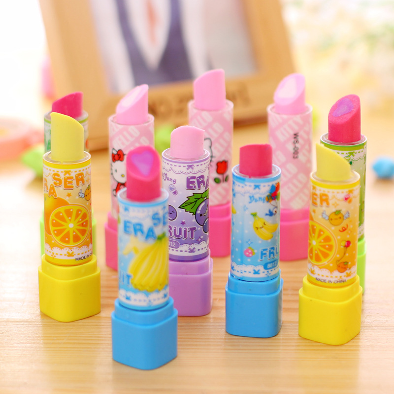 Beauty Makeup News - 10 ชิ้นการ์ตูนผลไม้ลิปสติกรูปร่างยางลบของขวัญเครื่องเขียนสําหรับเด็กวันเกิด Party Favors Back To