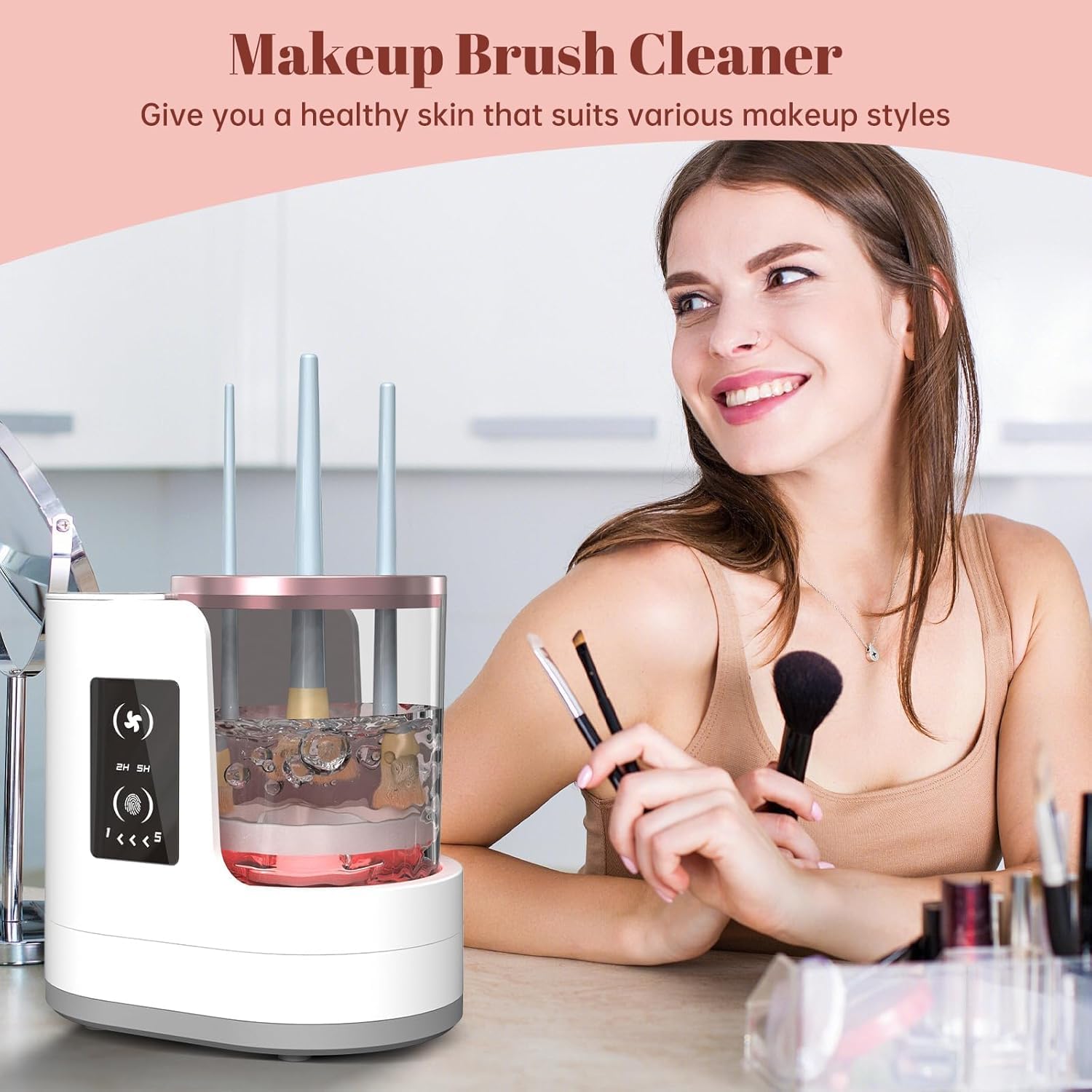 Makeup Brush Set - เครื่องทำความสะอาดแปรงแต่งหน้าแบบหมุนอัตโนมัติ แห้งเร็ว พร้อมปลอกยาง สำหรับทำความสะอาดเครื่องสำอาง
