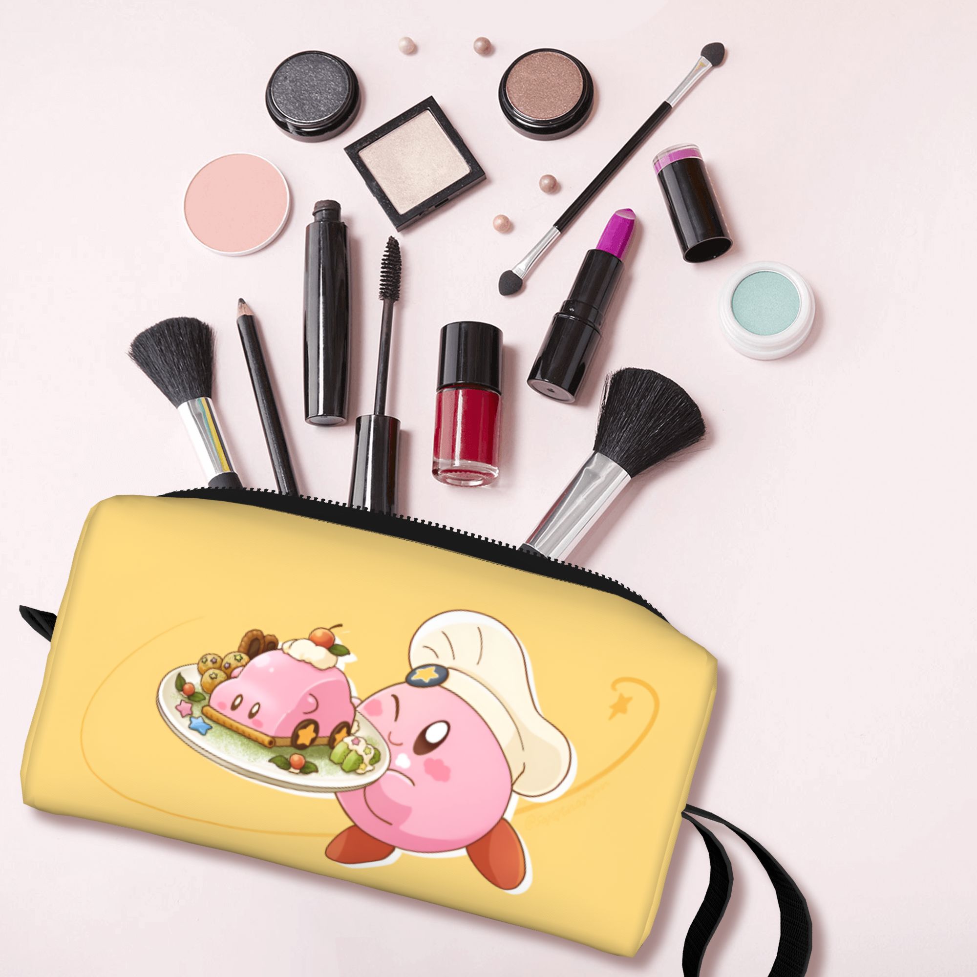 Beauty Makeup Games Free - กระเป๋าใส่เครื่องสำอางแบบพกพาลายการ์ตูนเค-เคอร์บี้ กระเป๋าจัดระเบียบเครื่องสำอางสำหรับผู้หญิง กระเป๋าเก็บของใช้ส่วนตัว