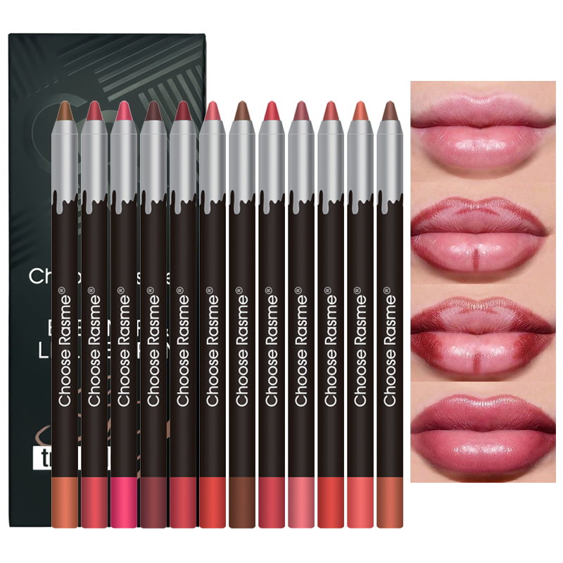 Lip Liner Pencil - ชุดดินสอเขียนขอบปาก Rasme 12 สีให้เลือก, ดินสอเขียนขอบปากกันน้ำ ติดทนนาน