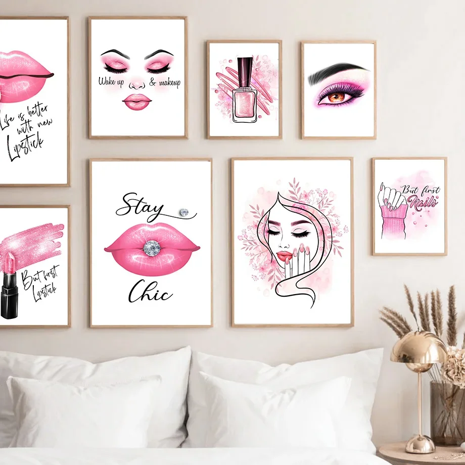 J Beauty Makeup - (ภาพวาดบนผ้าใบ 2D) ภาพวาดบนผ้าใบศิลปะความงาม ลิปสติก ยาทาเล็บ เครื่องสำอางสุดทันสมัย
