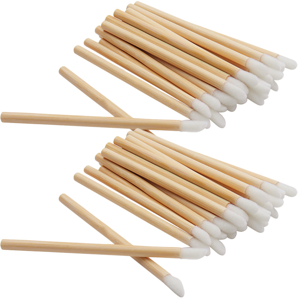 Makeup Brush Set - ชุดแปรงทาลิปสติกไม้แบบใช้แล้วทิ้ง 100 ชิ้น หัวแปรงละเอียดสำหรับลิปกลอส ลิปสติก อายแชโดว์